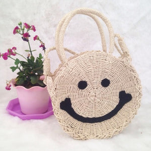 Round Straw Bag Handmade Woven